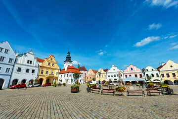 Tabor historical city center with old town square in south Bohemia.