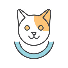 Adorable cat with friendly face and collar. This cute cat icon conveys happiness, friendliness, and companionship. It's a perfect symbol for pet care, animal welfare, and feline-related businesses.