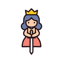 Queen with sword illustration. A cartoon queen in a pink gown holds a sword, conveying courage, leadership, and the ability to defend her kingdom.