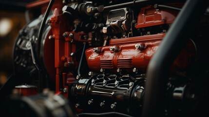 Fototapeta premium A photo of a detailed shot of a tractors engine.