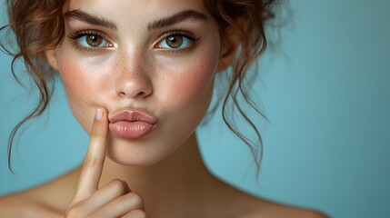 Photograph of a person making a shushing gesture by placing their finger on their lips isolated on a plain background with copy space  Concept of silence quiet hush or request for quietness