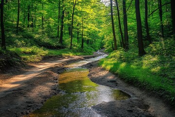 Obraz premium A small stream in a forest.