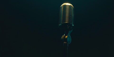 Vintage Microphone Silhouette: Retro Concert and Nightclub Icon on Abstract Gradient Background. Elegant Minimalist Design for Music Events, Public Speaking, and Entertainment Marketing. Versatile Gra