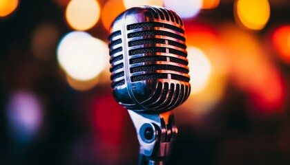 Vintage Microphone Silhouette: Retro Concert and Nightclub Icon on Abstract Gradient Background. Elegant Minimalist Design for Music Events, Public Speaking, and Entertainment Marketing. Versatile Gra