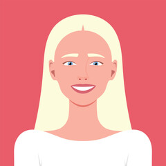 Portrait of a young smiling woman with blond hair. Facial expression of a joy and happiness. Vector illustration