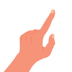 Hand with raised index finger. Pointing human hand isolated on white background. Vector illustration