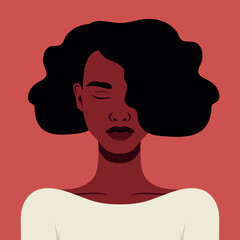 Beautiful African woman with closed eyes full face portrait. Young female abstract avatar. Vector illustration