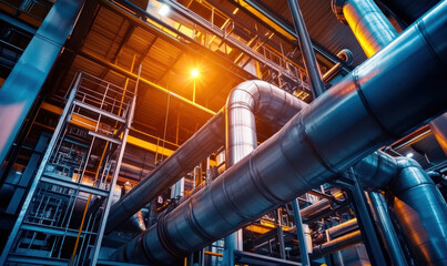 A large industrial pipe with a yellow light shining on it