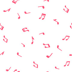 Pink music notes pattern on white background