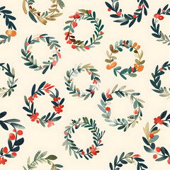 New Year's and Christmas festival seamless pattern in a 2D doodle illustrator style on pastel color backgrounds for graphic advertising.