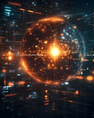Obraz premium Glowing Orb Surrounded by Mathematical Formulas Symbolizing Future Tech