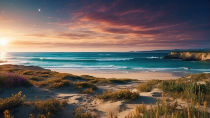 Fototapeta premium Beautiful panoramic wallpaper with beach and unearthly sky