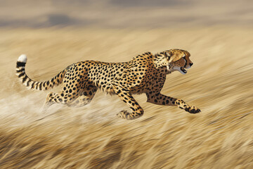 A Cheetah's Graceful Sprint Across the Golden Plains, Capturing the Essence of Nature's Speed and Beauty in Motion