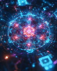 Obraz premium Glowing Fractal Patterns and Holographic Interfaces - An Abstract Visualization of Merging Tech and Intelligence