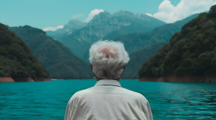 Fototapeta premium Elderly Enjoying Scenic Boat Ride Elderly
