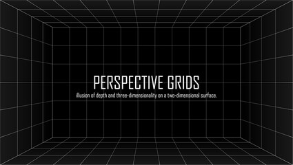 VECTOR PERSPECTIVE GRIDS Grid room in perspective, wireframe .Abstract geometric design background