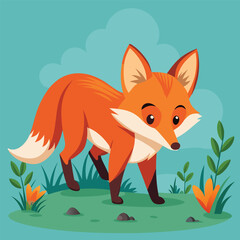 Fototapeta premium Curious Fox Sniffing in Serene Forest - Vector Art