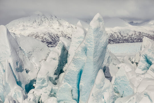 Close-up of jagged, blue ice formations of a glacier near Anchorage; Anchorage, Alaska, United States of America