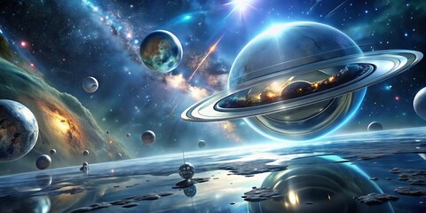 Metallic Space Odyssey: Futuristic, Cosmic, Silver, Nebula, Sci-Fi