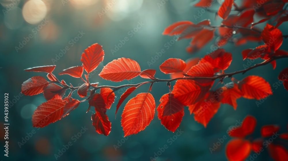 Poster a branch with red leaves is shown in a blue background