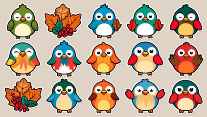 Obraz premium sticker set, different cute funny cartoon birds