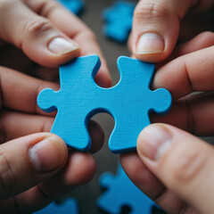 Hands hold element of puzzle, business concept.