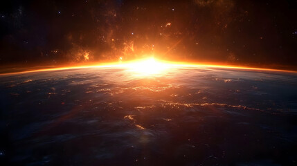 Fototapeta premium Sunrise over Earth from Space.