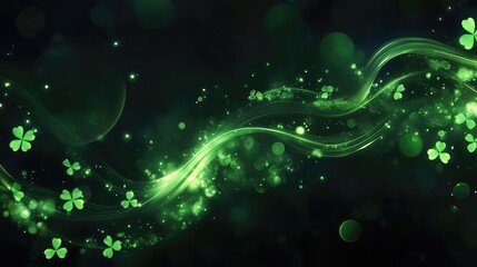 Abstract design with a dark night backdrop and dynamic clover green highlights.