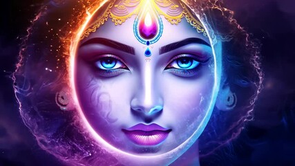 Mystical portrait of a goddess with vibrant colors and ethereal background at an artistic event