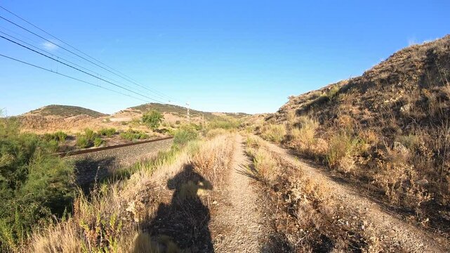 Camino del Ebro - a gravel road along the railway between Calahorra and Alcanadre, province of La Rioja, Spain