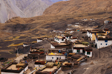 Housing and dirt roads in a village in the Spiti Valley of Himachal Pradesh, India; Hikkim, Himachal Pradesh, India