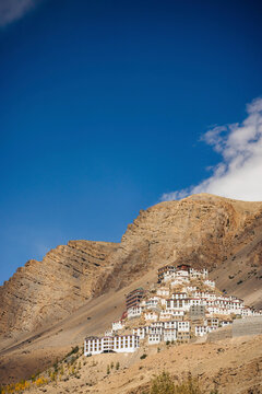 Key Monastery on a mountainside in Himachal Pradesh, India; Spiti Valley, Himachal Pradesh, India