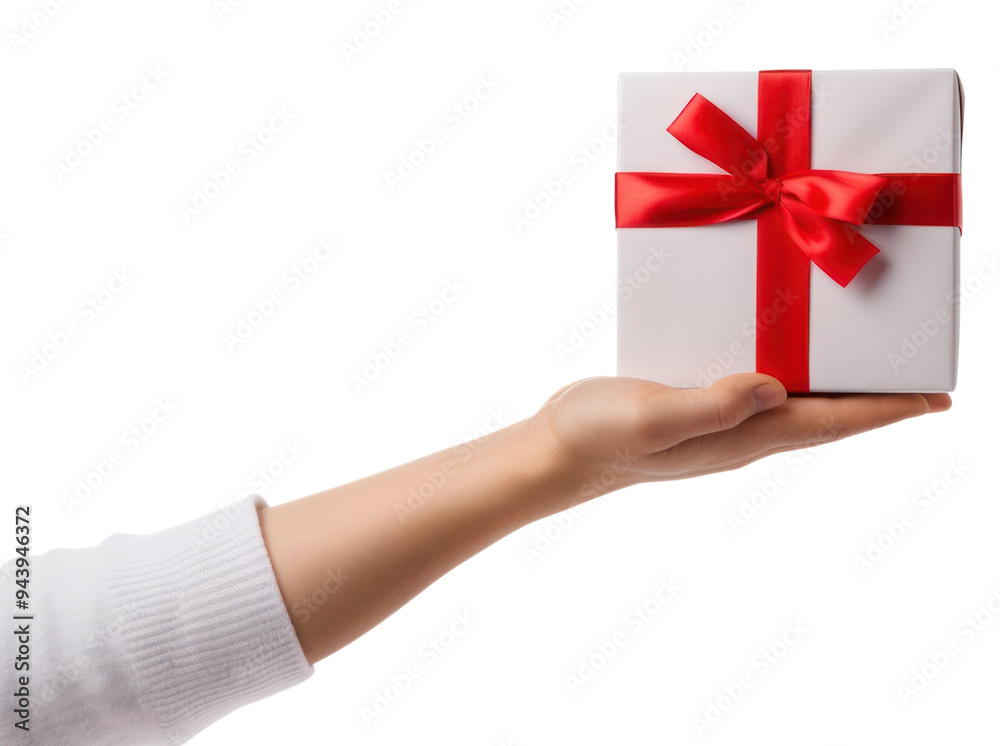 Canvas Prints png a white red tall gift box holding hand white background.