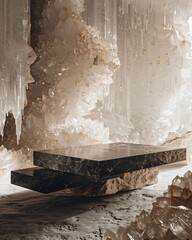 podium in crystal cave background	

