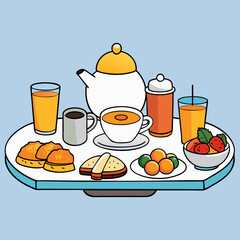 breakfast buffet full english and continental large selection of brunch and breakfast food on the table with egg bacon toast orange juice croissant coffee fruits and nuts