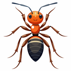 Cartoon Illustration of a Red Ant with Black and White Striped Abdomen