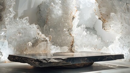 podium in crystal cave background	

