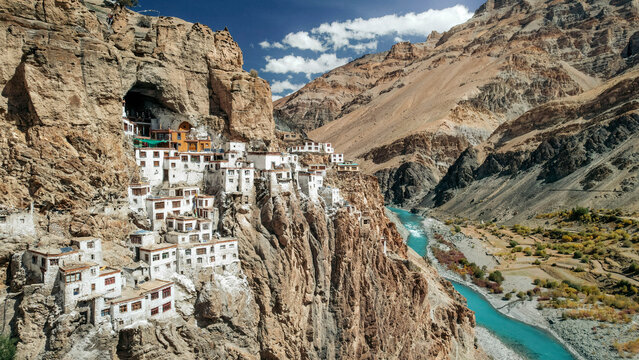 Phuktal Gompa (Monastary) and Zanskar River, near Purne, Zanskar, Ladakh, India; Zanskar, Ladakh, India