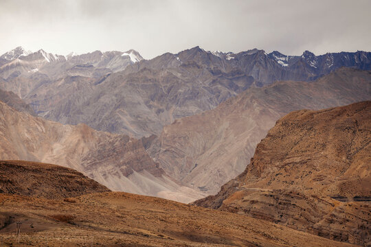 Mountainous region in the Komic area of Spiti Valley, Himachal Pradesh, India; Komic, Himachal Pradesh, India
