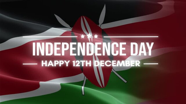 Kenya Independence Day. animation with lettering text, waving flag background, and fireworks.