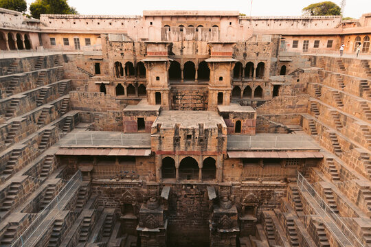 Weathered structure of Chand Bawri, a stepwell in India; Abhaneri, Rajasthan, India