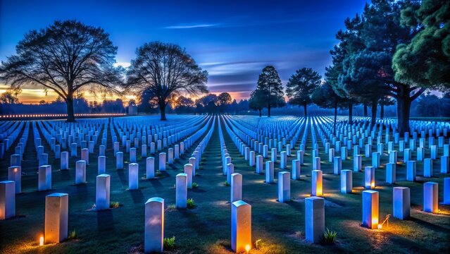 Silent Sentinels: Reverent, respectful, dark blue and gray, war memorials and cemeteries