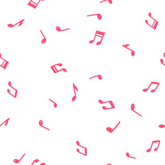 Pink music notes pattern on white background