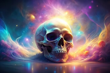 Spectral Embrace: Soft colors, ethereal glow, ethereal skull, sense of transcendence