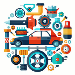 Obraz premium Automotive Parts and Accessories in a Circular Design