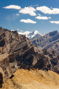 Beautiful rugged mountaintops in the Himalayas, along the road between Zangla and Wanla, Zanskar, Ladakh; Zanskar, Ladakh, India