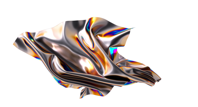 Metallic fabric with an iridescent sheen flowing gracefully