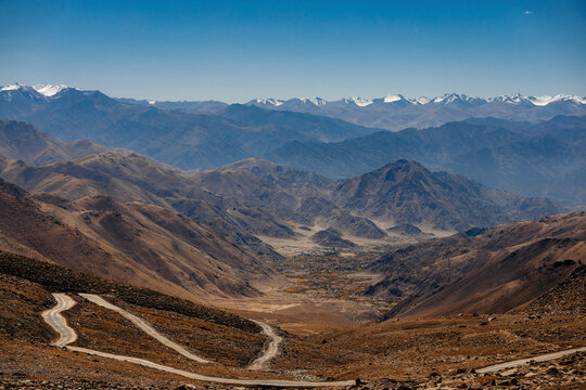 Wari La mountain pass winding through the Nubra Valley in Ladakh, India; Ladakh, India