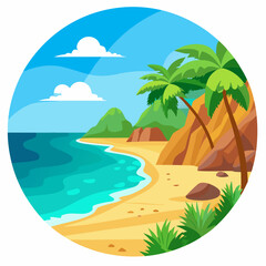 Obraz premium Tropical Beach with Palm Trees and Blue Ocean