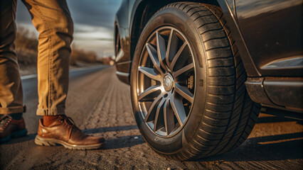 The best grip of the car wheel on the road